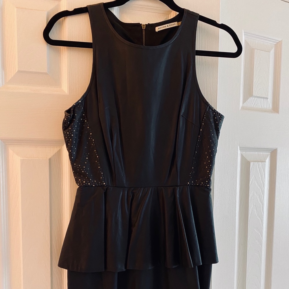 Black Vegan Leather Peplum Pencil Dress